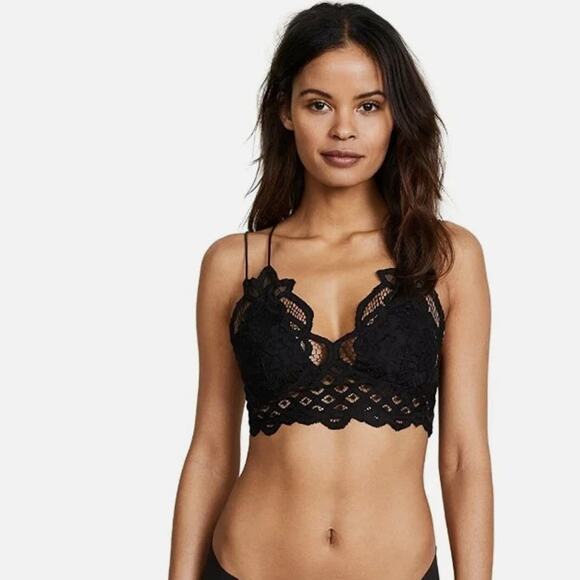 Free People Lace Bralette Womens XS Black Criss Cross Back Boho Feminine Dainty - Picture 1 of 8